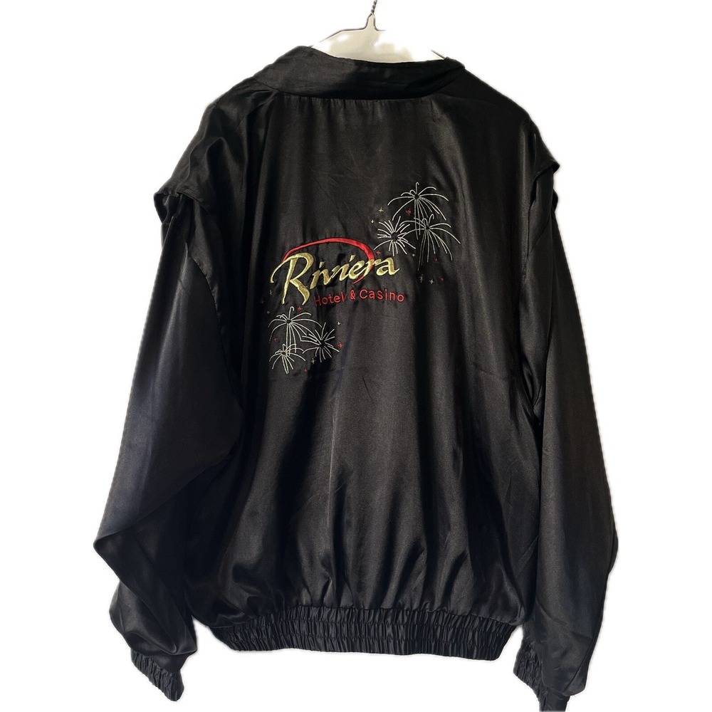 Bomber Jacket Size XL Las Vegas Riviera Casino Vintage Satin Zip Men's Trucker - Picture 3 of 11